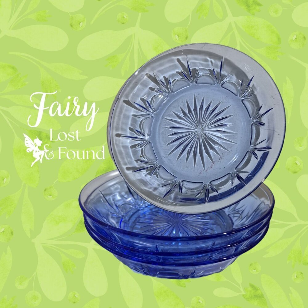 4 Vintage AVON Blue Glass Salad Bowls